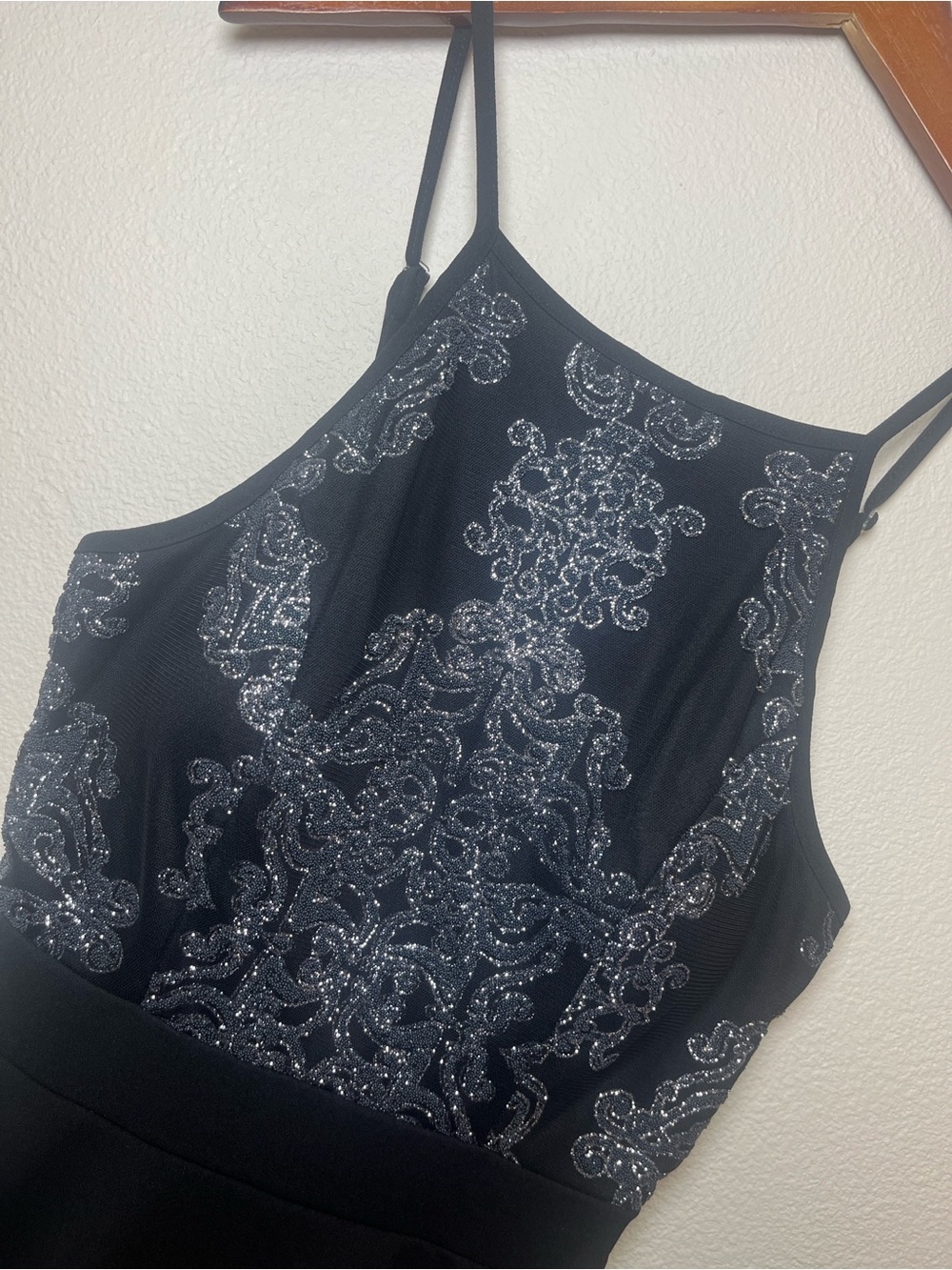 Speechless Black Embellished Halter Dress with Silver Accents